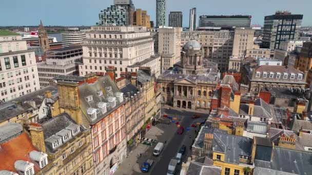 Liverpool Town Hall Historic Castle Street Aerial View City Centre — Stock video