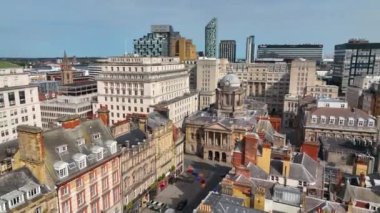 Liverpool Belediye Binası ve tarihi Castle Caddesi hava manzarası Liverpool, Merseyside, İngiltere 'de. Liverpool Denizcilik Ticaret Şehri UNESCO 'nun Dünya Mirası Alanıdır. 