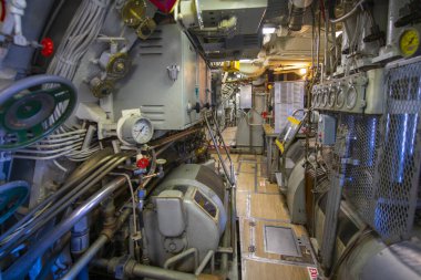 USS Albacore 'un Makine Odası AGSS-569. Bu denizaltı 1953 yılında Amerikan Donanması için inşa edildi, şimdi Portsmouth, New Hampshire NH, ABD 'deki 600 Market Caddesi' ndeki Albacore Park 'ta bulunuyor.. 