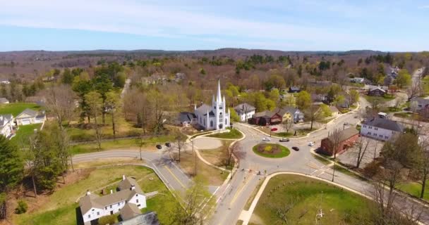 North Andover Town Common Aerial View North Parish Church Spring — Stock Video