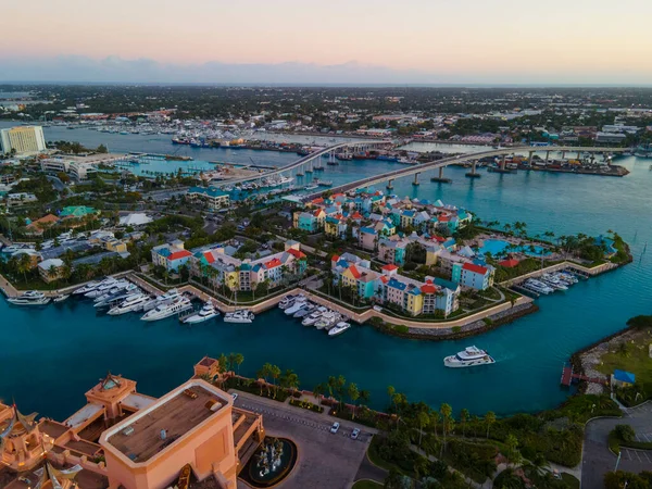 Harborside Villas Aerial View Sunset Twilight Nassau Harbour Nassau Downtown — Stock Photo, Image