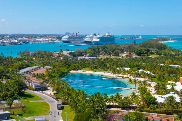 Dolphin Cay Vista Aérea Atlantis Hotel Paradise Island Com Navios — Fotografia de Stock
