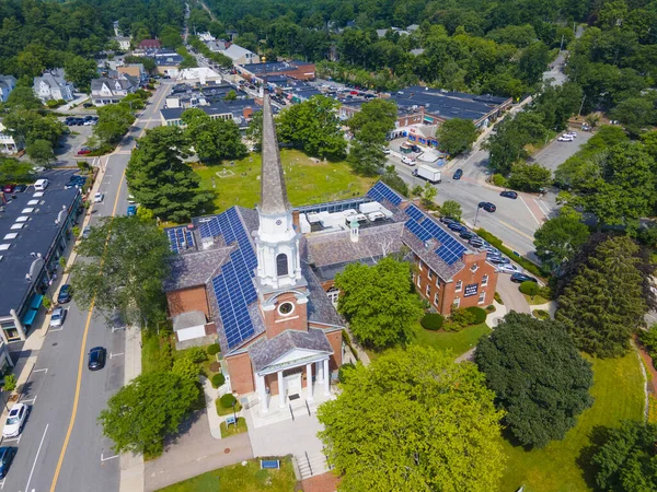 Wellesley Cemaat Kilisesi Central Caddesi Nin Havadan Görünüşü Wellesley Massachusetts — Stok fotoğraf