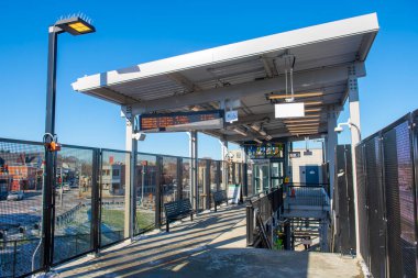 Boston Metro MBTA Green Line Ball Square istasyonu Medford ve Somerville, Massachusetts MA, ABD. İstasyon, Yeşil Hat uzantısı 12 Aralık 2022 'de açıldı..