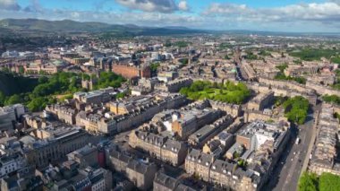 New Town aerial view on George Street including Charlotte Square and West Register House in New Town in Edinburgh, Scotland, UK. New Town Edinburgh is a UNESCO World Heritage Site since 1995. 