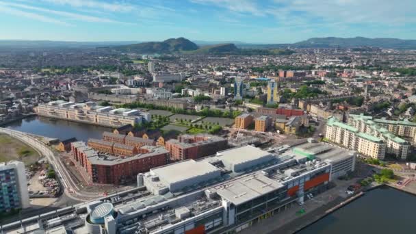 Leith Historic Town Center Aerial View Including Ocean Terminal Water — Video