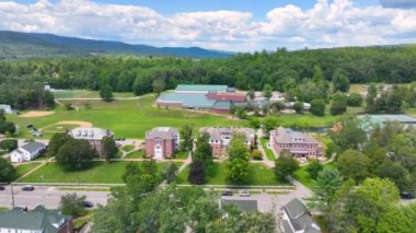 New Hampton historic center including New Hampton School aerial view on Main Street in summer in town of New Hampton, New Hampshire NH, USA. 
