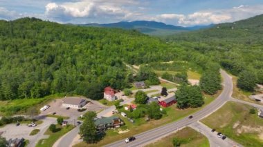 Ashland historic town center aerial view on Highland Street in summer, Ashland, New Hampshire NH, USA. 