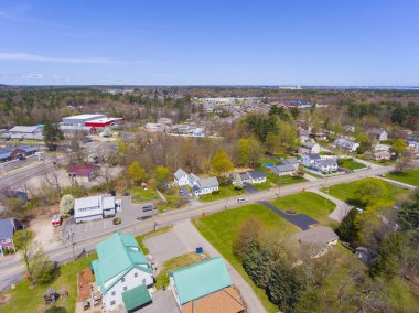 Seabrook historic center aerial view at Main Street and Lafayette Road in town of Seabrook, New Hampshire NH, USA.  