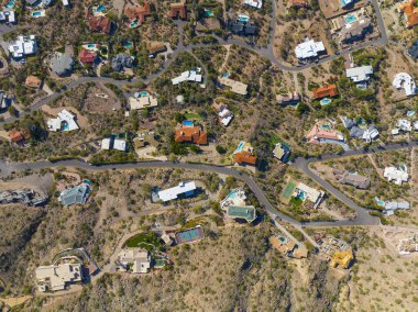 Luxurious historic mansion aerial view at the foot of Camelback Mountain in city of Phoenix, Arizona AZ, USA. 