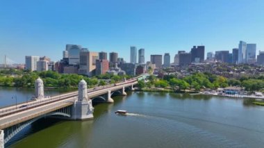 Boston modern city skyline including West End, Financial District, Beacon Hill and Back Bay, with Longfellow Bridge cross over Charles River in Boston, Massachusetts MA, USA. 