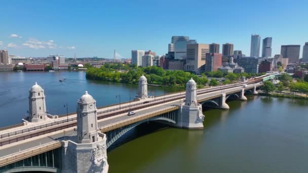Longfellow Bridge Cross Charles River Boston Financial District Modern City — Wideo stockowe
