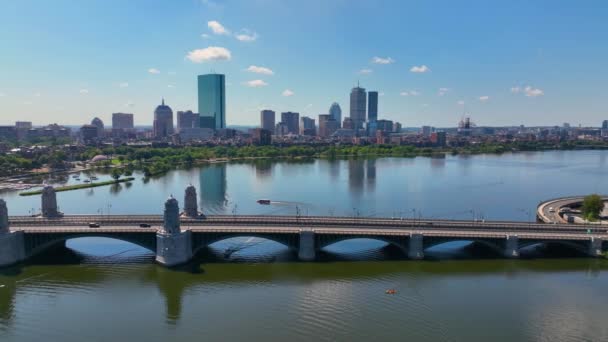 Longfellow Bridge Aerial View Connects City Cambridge Boston Charles River — 图库视频影像