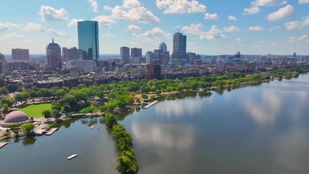 Boston Modern Şehir Silueti Back Bay Harvard Köprüsü Cambridge Dahil — Stok video
