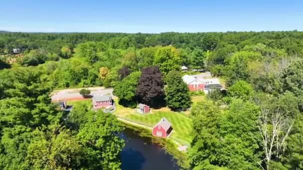 Russell Mill Luchtfoto River Meadow Brook Russell Millpond Chelmsford Massachusetts — Stockvideo