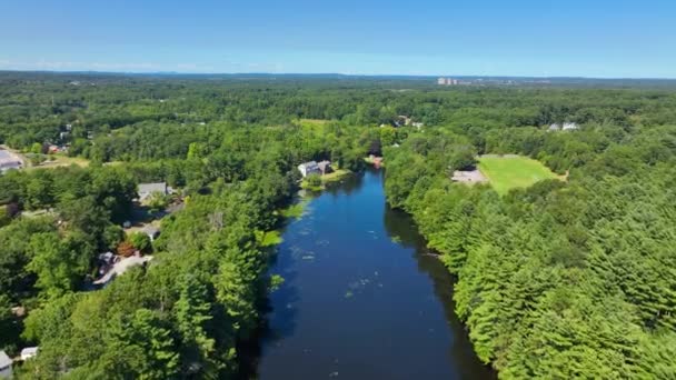 Russell Mill Aerial View River Meadow Brook Russell Millpond Town — Αρχείο Βίντεο