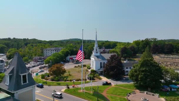 First Parish Unitarian Church Aerial View Town Common Historic Town — Vídeos de Stock