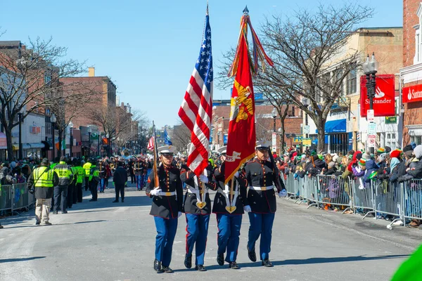 Military March Saint Patrick Day Parade Boston Massachusetts Usa — Zdjęcie stockowe