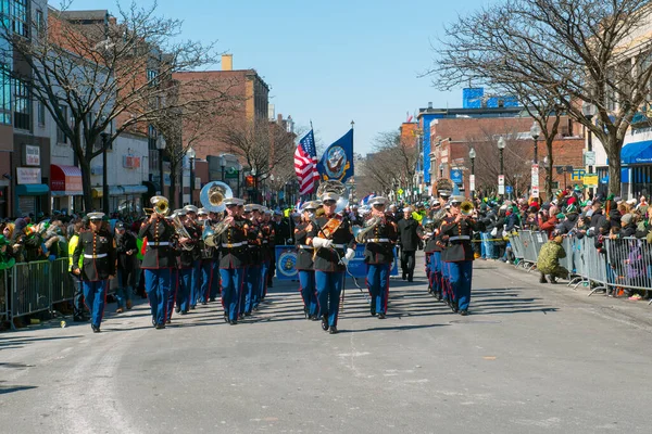 Πορεία Στρατιωτικής Μπάντας 2018 Παρέλαση Του Αγίου Πατρικίου Στη Βοστώνη — Φωτογραφία Αρχείου