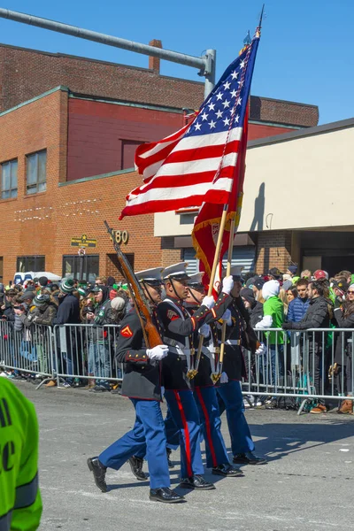 Military March Saint Patrick Day Parade Boston Massachusetts Usa — Stock Fotó