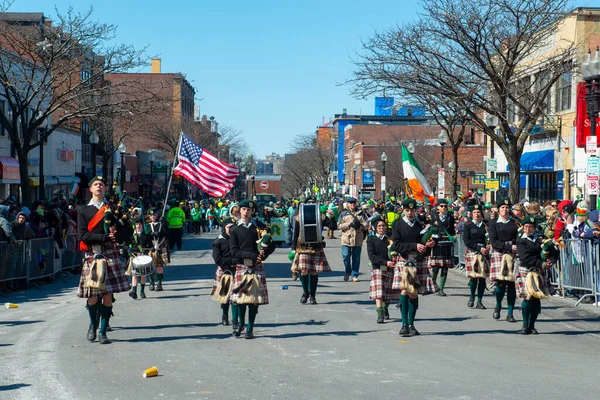 Banda Bagpiper Escocesa Com Vestido Kilt Highland 2018 Saint Patrick — Fotografia de Stock