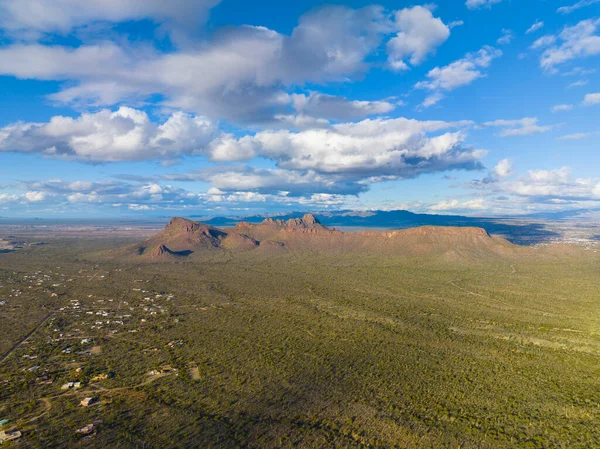 Panther Peak and Safford Peak aerial view with Sonoran Desert landscape in Tucson Mountain District in Saguaro National Park in city of Tucson, Arizona AZ, USA.
