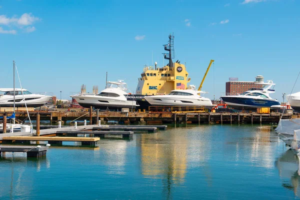 Luksusowe Jachty Zacumowane East Boston Bostonie Massachusetts Usa — Zdjęcie stockowe