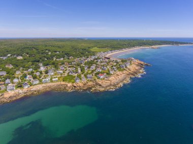 Yazın Gloucester, Cape Ann, Massachusetts MA, ABD 'de Good Harbor Beach ve Long Beach hava manzarası.
