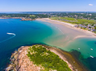 Yazın Gloucester, Cape Ann, Massachusetts MA, ABD 'de Good Harbor Beach ve Salt Island hava manzarası.