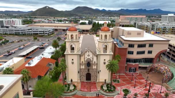 Augustine Cathedral Aerial View Sunset 192 Stone Avenue Downtown Tucson — Vídeo de Stock