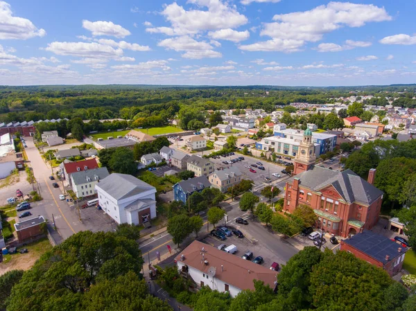 stock image Cumberland Town Hall aerial view at 45 Broad Street in historic town center of Cumberland, Rhode Island RI, USA. 