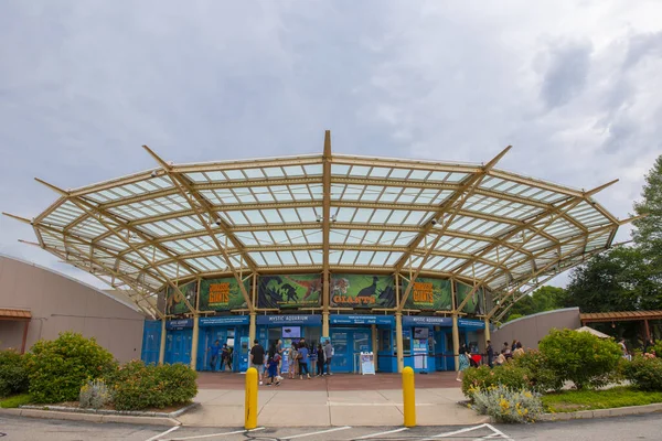 stock image Mystic Aquarium main entrance in village of Mystic in town of Stonington, Connecticut CT, USA. 