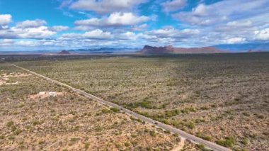Wasson Tepesi, Arizona AZ, ABD 'nin Tucson kentindeki Saguaro Ulusal Parkı' ndaki Tucson Dağı Bölgesi 'nde Sonoran Çölü manzaralı hava manzarası.. 