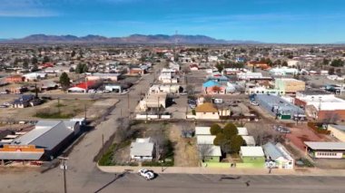 Willcox 'un WMaley Caddesi' ndeki Wilroad Bulvarı 'ndaki hava görüntüsü tarihi şehir merkezi Willcox, Arizona AZ, ABD. 