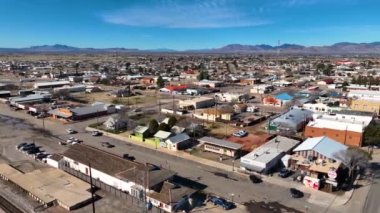 Willcox 'un WMaley Caddesi' ndeki Wilroad Bulvarı 'ndaki hava görüntüsü tarihi şehir merkezi Willcox, Arizona AZ, ABD. 