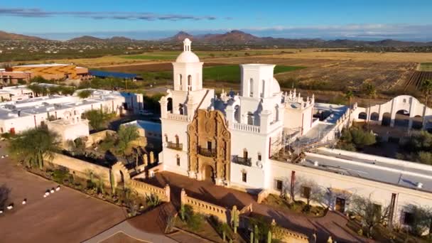 Mission San Xavier Del Bac Aerial View Tohono Odham Nation — Wideo stockowe