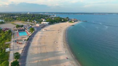 Ocean Beach aerial view in Ocean Beach Park at the mouth of Thames River in New London, Connecticut CT, USA. 