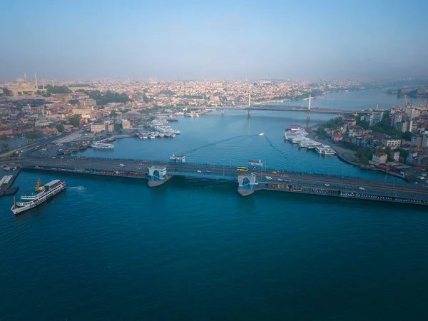 Galata Koprusu Híd Aranyszarv Fatih Történelmi Negyed Felett Légi Felvétel — Stock Fotó