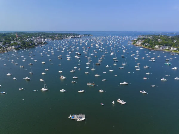 Marblehead Harbor Aerial View Yachts Docked Harbor Town Marblehead Massachusetts — Stock Photo, Image