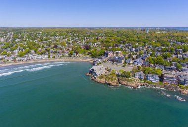 Lincoln House Point and luxurious coastal mansions aerial view between Fishermans Beach and Eisman's Beach in town of Swampscott, Massachusetts MA, USA. 