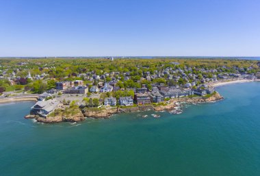Lincoln House Point and luxurious coastal mansions aerial view between Fishermans Beach and Eisman's Beach in town of Swampscott, Massachusetts MA, USA. 