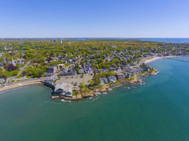 Lincoln House Point and luxurious coastal mansions aerial view between Fishermans Beach and Eisman's Beach in town of Swampscott, Massachusetts MA, USA. 