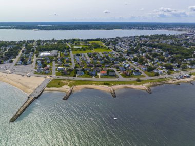 New Bedford Limanı ve Clarks Point yakınlarındaki Doğu Yakası hava manzarası, arka planda Clarks Cove, New Bedford, Massachusetts MA, ABD. 