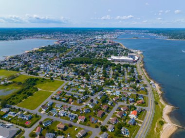 New Bedford Limanı ve Clarks Point yakınlarındaki Doğu Yakası hava manzarası, arka planda Clarks Cove, New Bedford, Massachusetts MA, ABD. 