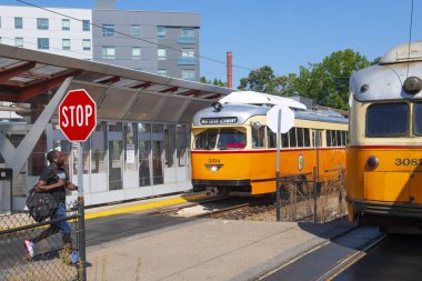 Boston MBTA Red Line Extension Ashmont - Mattapan PCC Tramvay terminali Mattapan İstasyonu, Boston, Massachusetts MA, ABD. 