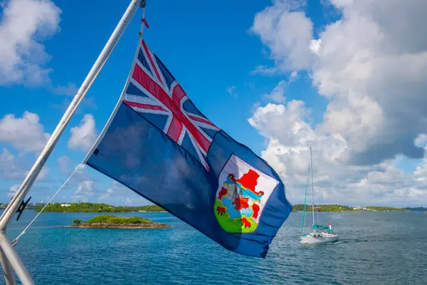 Vlajka Bermudy Praporčík Vlády Bermudy Trajektové Lodi Bermudy Hamilton Harbour — Stock fotografie