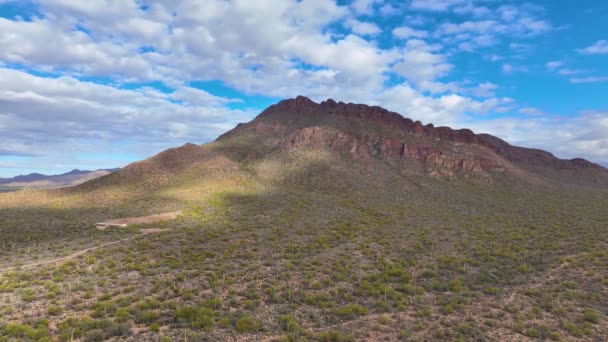 ツーソンのゴールデンゲートマウンテンピーク Sonoran Desert景観を持つ山の空中ビュー米国アリゾナ州ツーソン市のサガロ国立公園近くのゲイツパスから — ストック動画