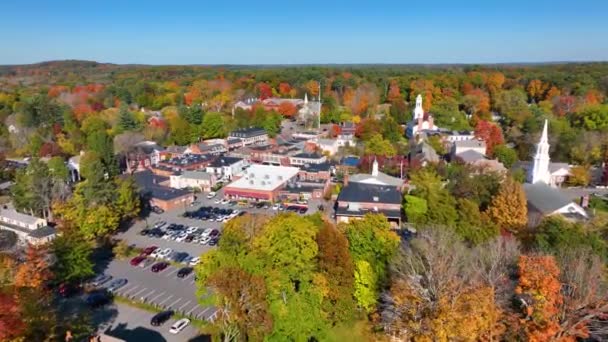 Concord Historic Town Center Aerial View Fall Fall Foliage Main — Stock Video