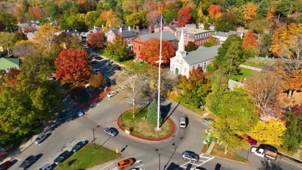 Concord Monument Square Antenn Utsikt Inklusive Holy Family Parish Church — Stockvideo