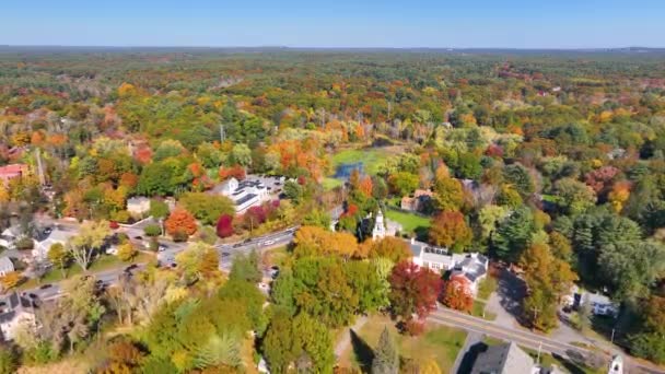 Wayland Historic Town Center Aerial View Fall Fall Foliage Boston — Stock Video